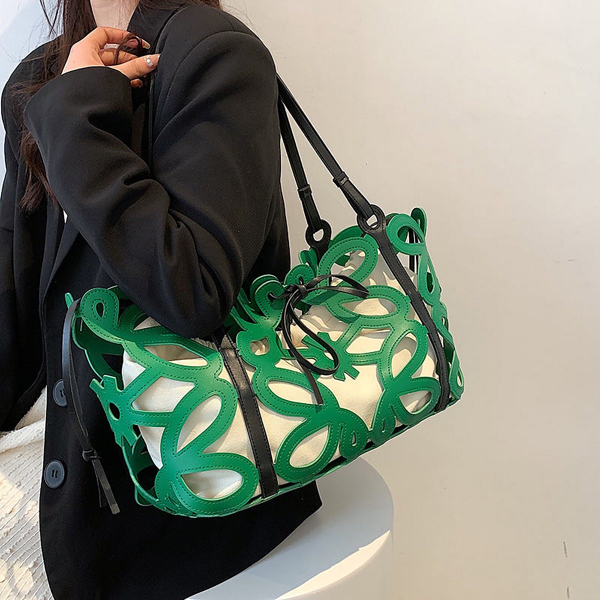 Luxor Hollow-Out Vegan Leather Bucket Bag – view 1