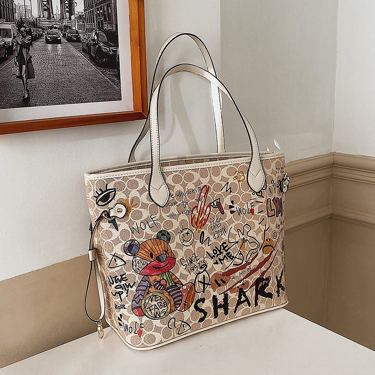 Tilda Graffiti Print Vegan Leather Tote – view 6