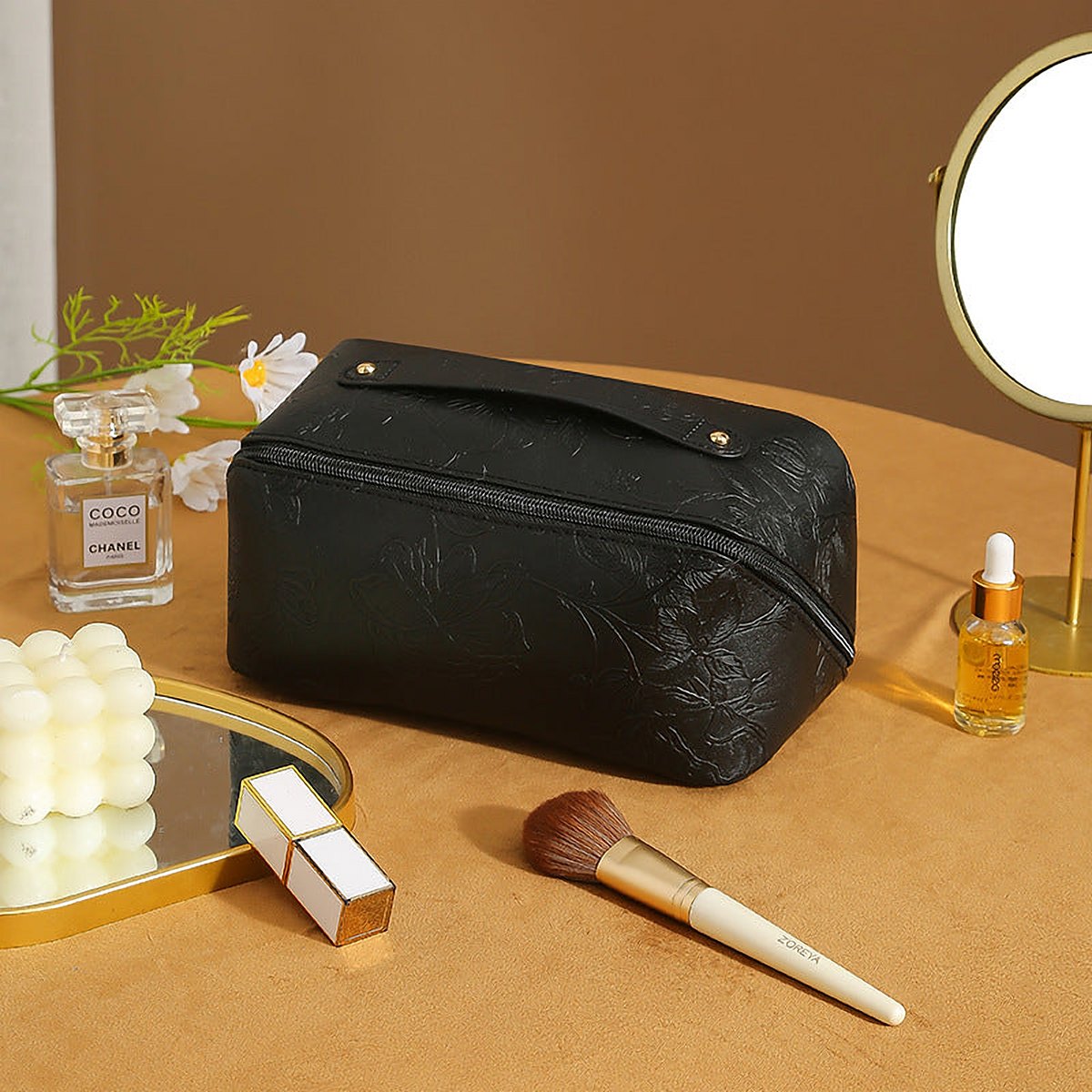Uma Embossed Vegan Leather Cosmetic Pouch – view 3