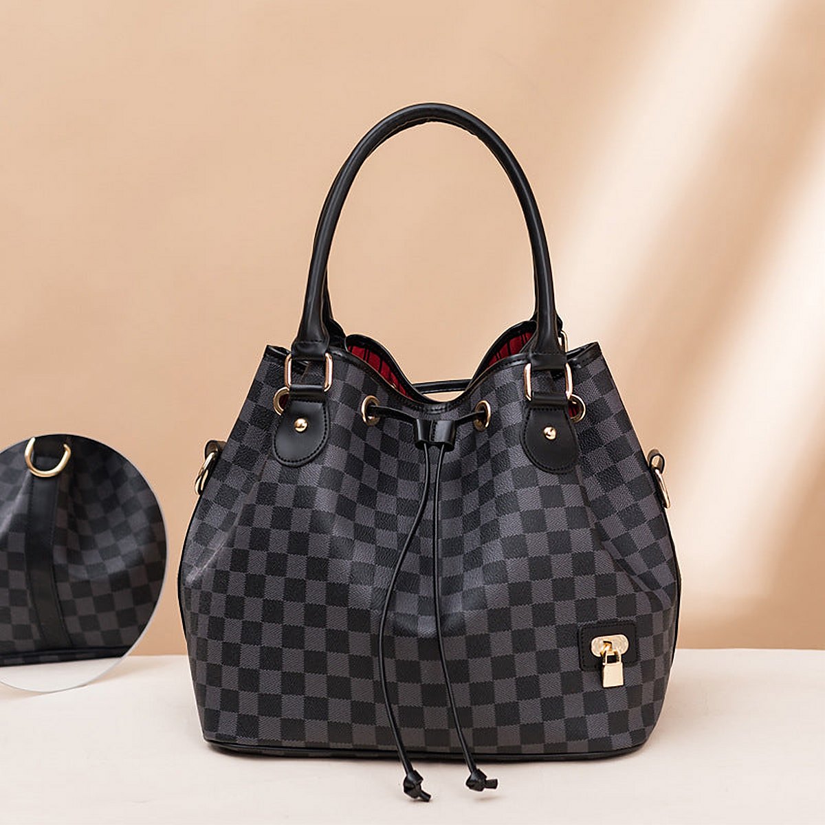 Hollis Plaid Vegan Leather Bucket Bag – view 4