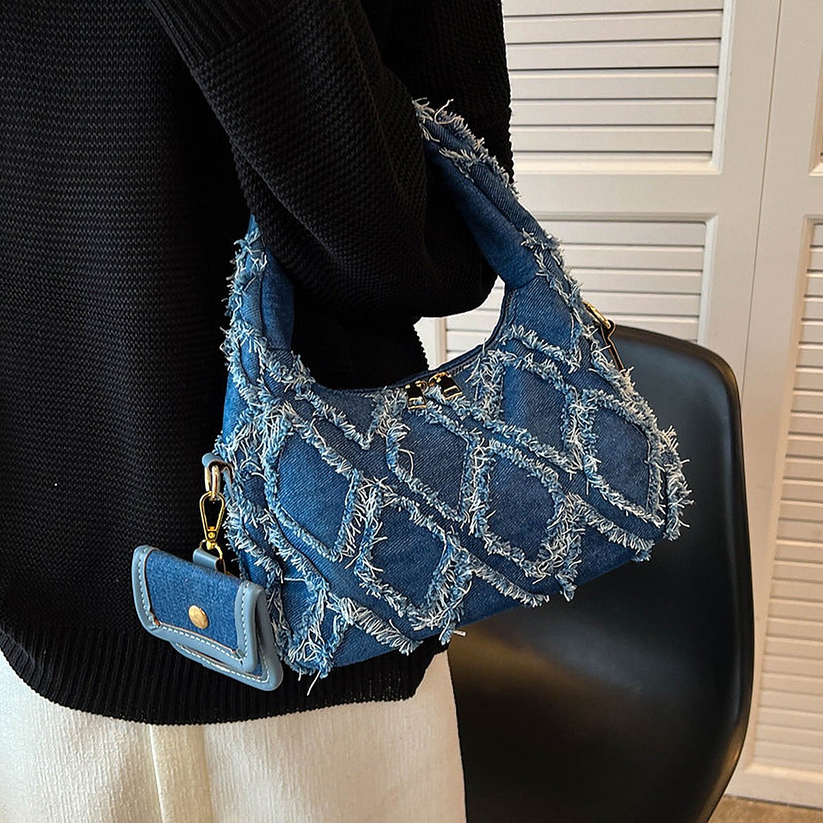 Selene Denim Crescent Hobo Bag – view 6