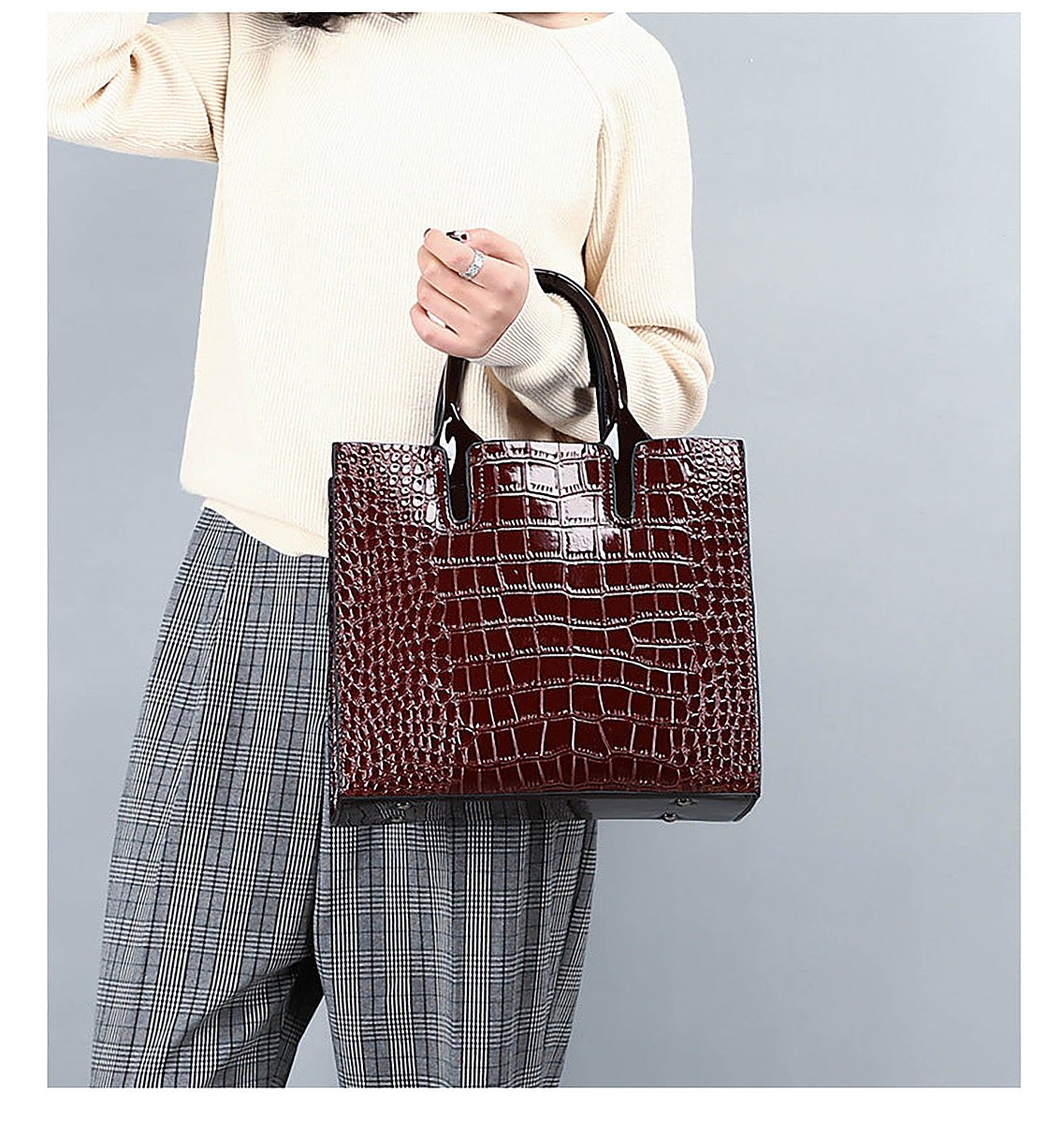 Tamsin Croc-Effect Vegan Leather Shoulder Bag – view 6