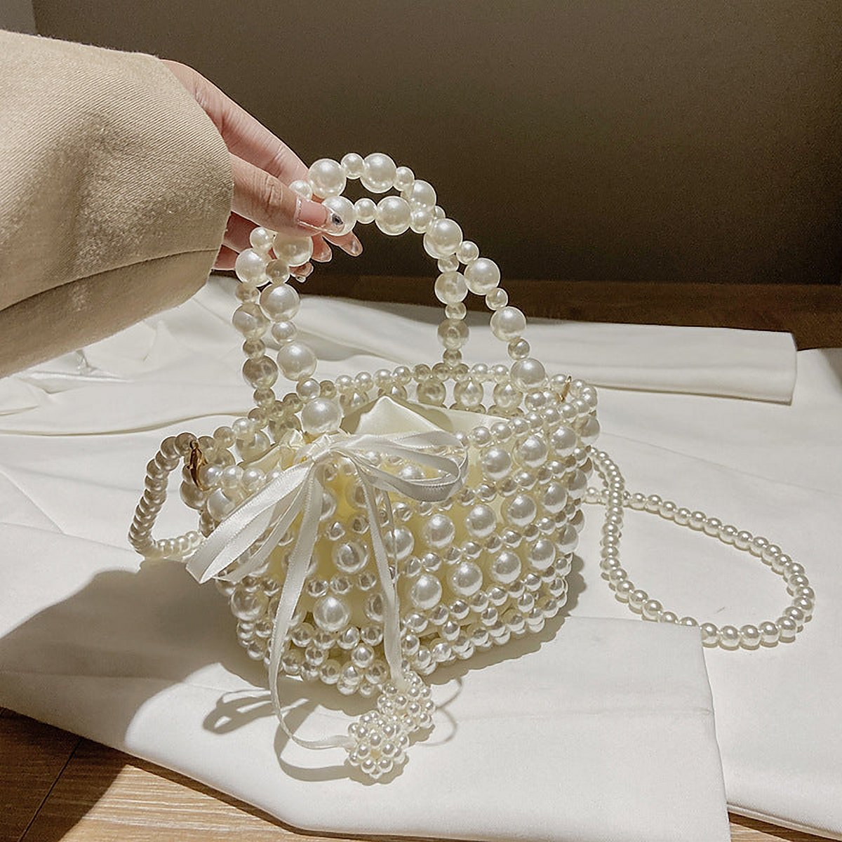 Giselle Pearl-Handle Bucket Bag – view 3