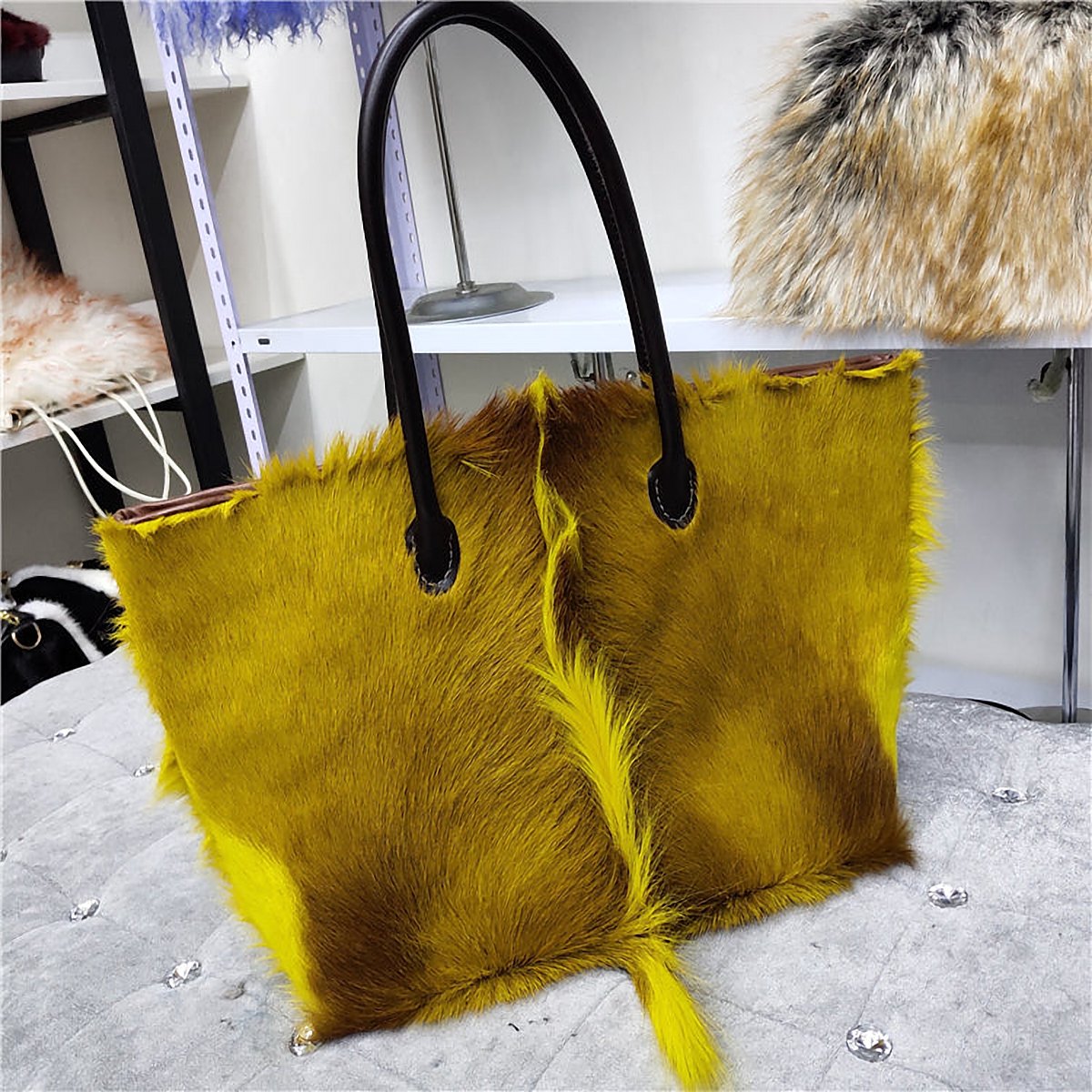 Viola Mink Hair Top Handle Bag – view 1