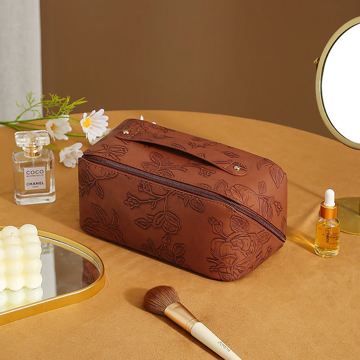 Uma Embossed Vegan Leather Cosmetic Pouch – view 2