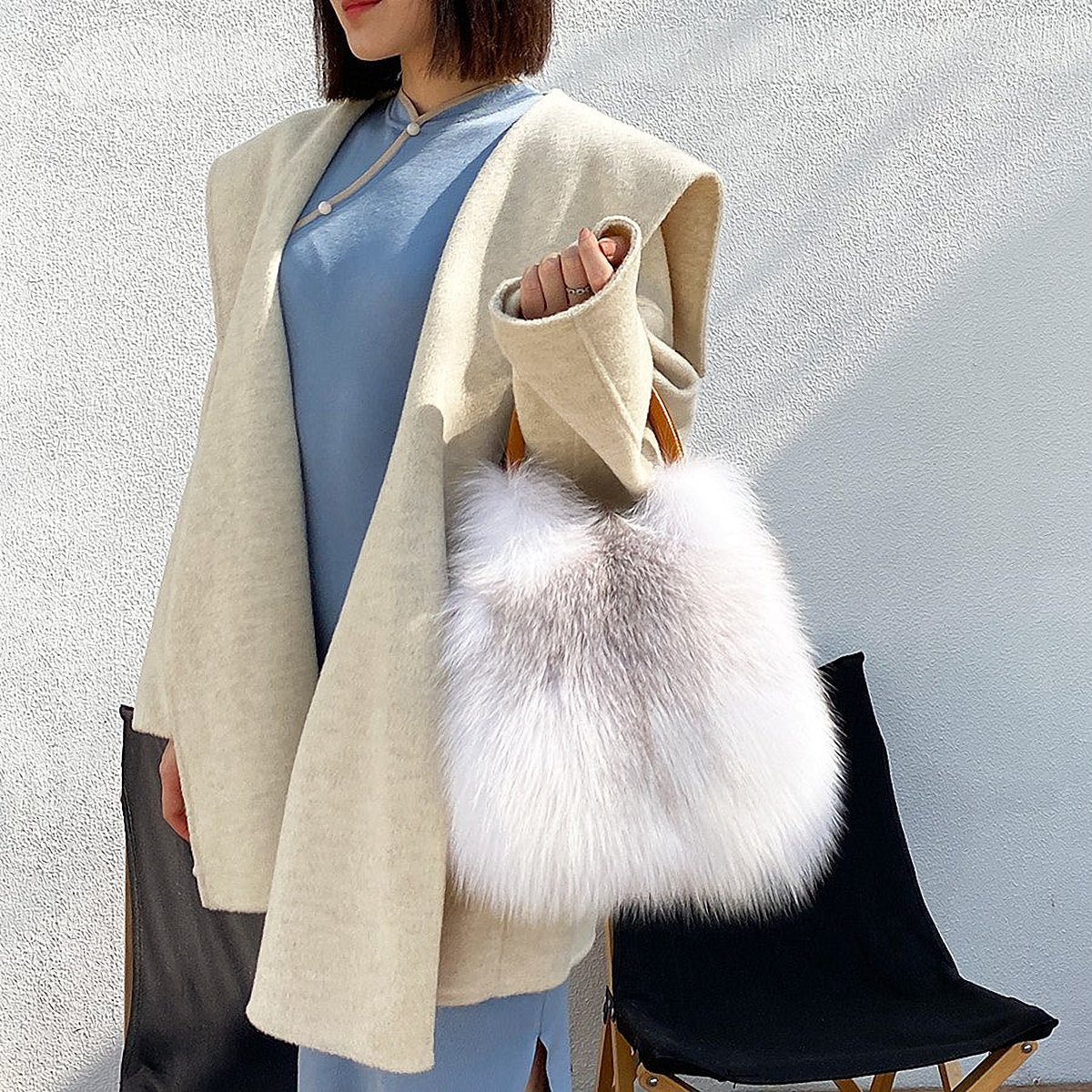 Odette Fox Fur Top Handle Bag – view 1