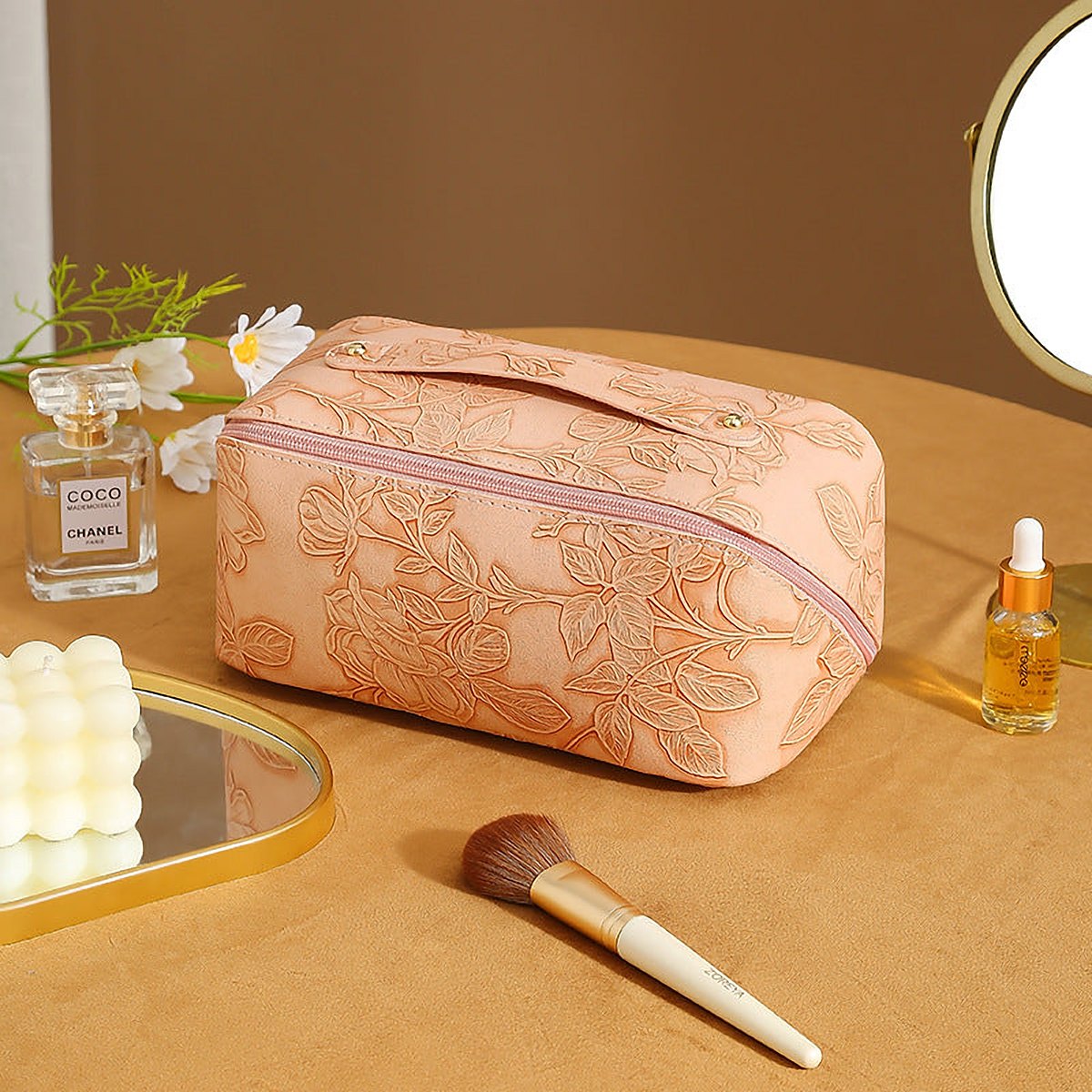 Uma Embossed Vegan Leather Cosmetic Pouch – view 1