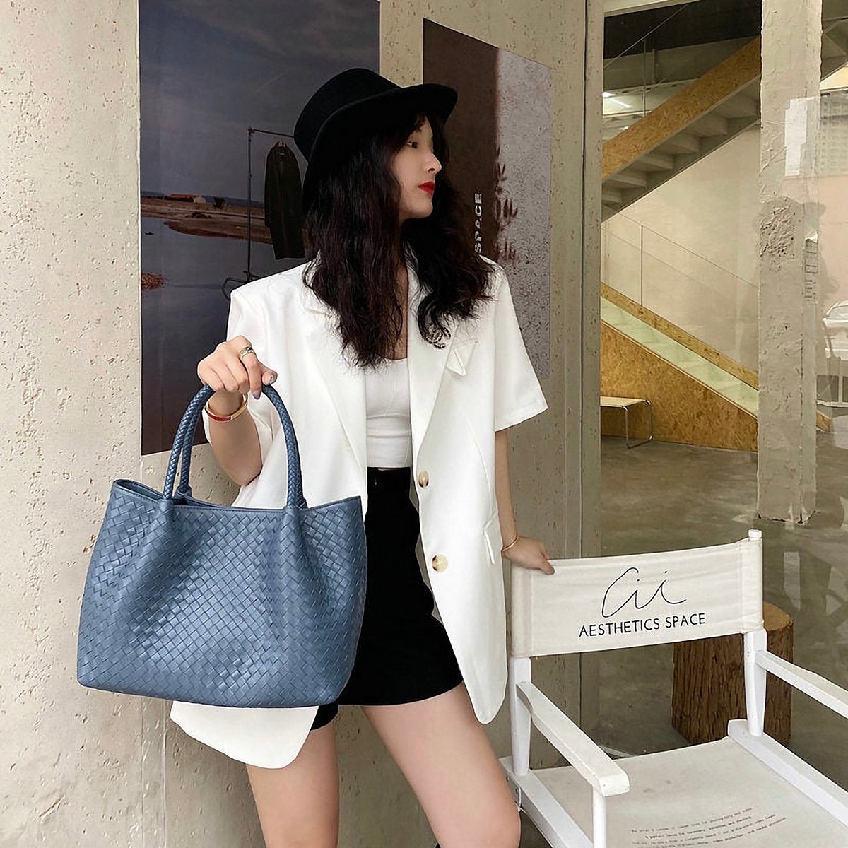 Selma Woven Leather Top Handle Bag – view 2