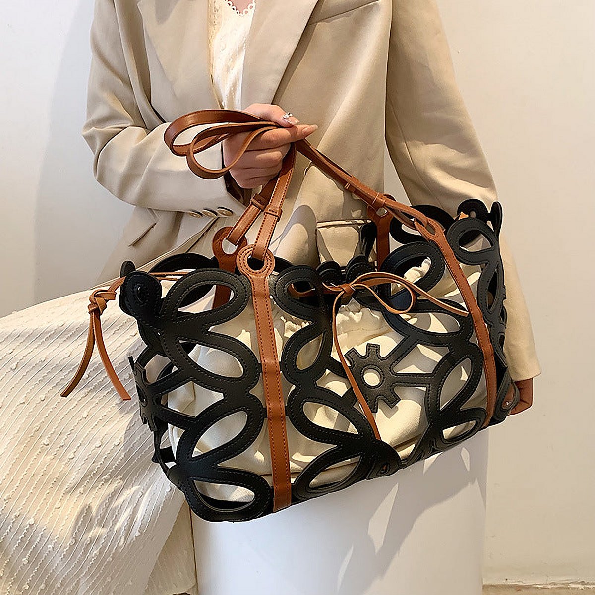 Luxor Hollow-Out Vegan Leather Bucket Bag – view 3