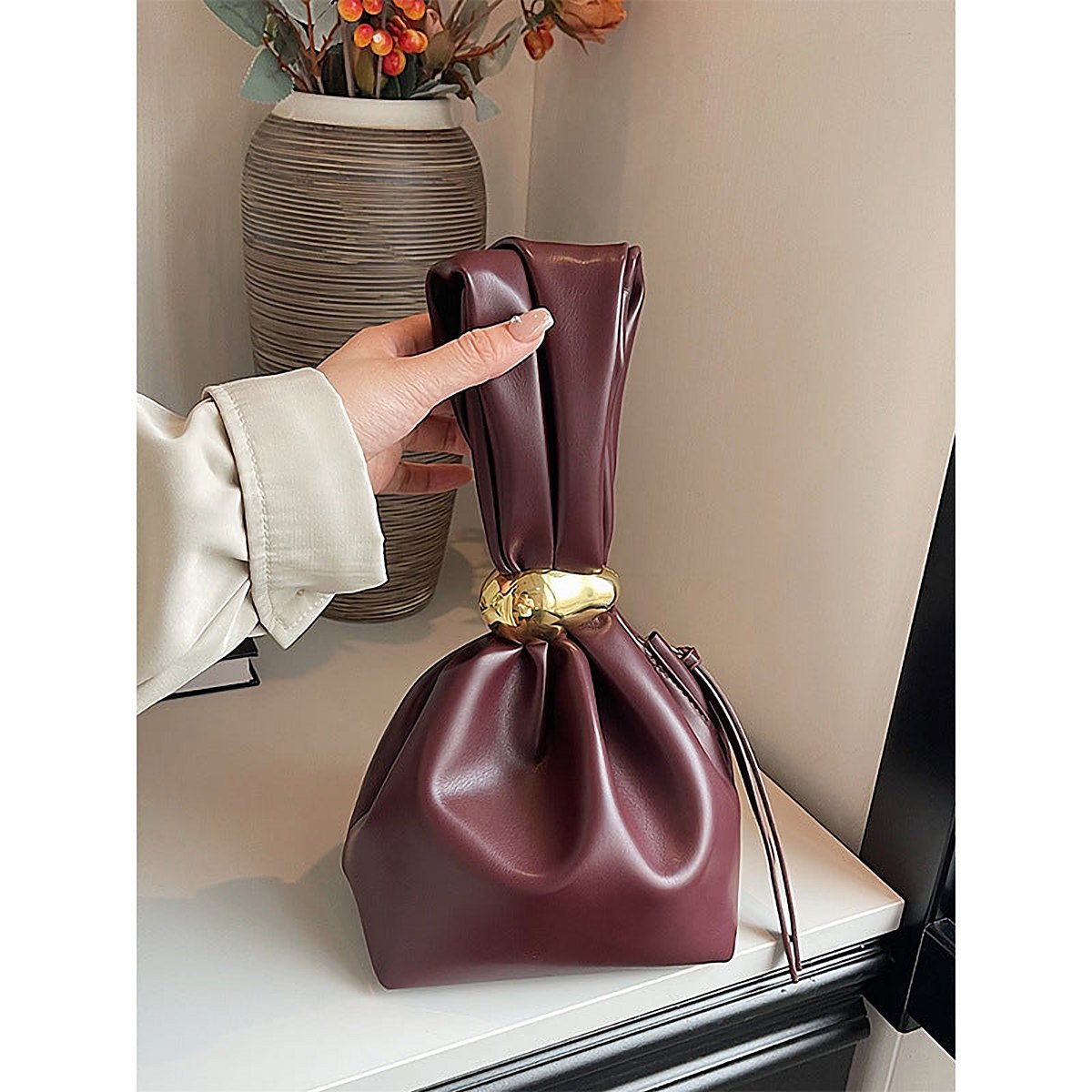 Urbino Crinkled Vegan Leather Mini Bucket Bag – view 3