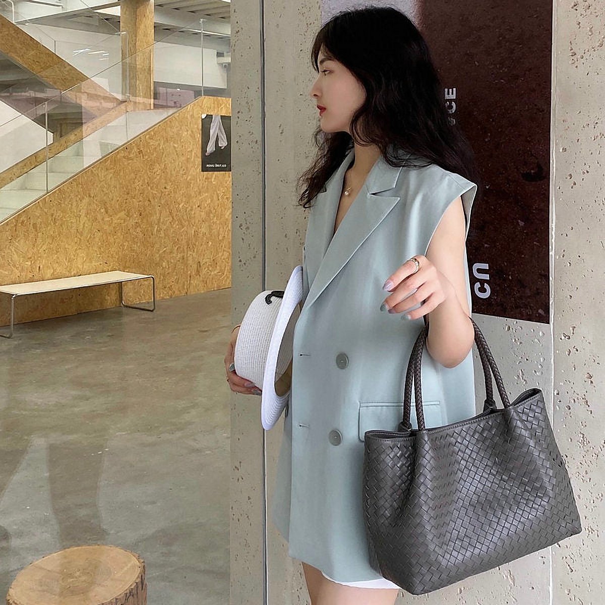 Selma Woven Leather Top Handle Bag – view 1