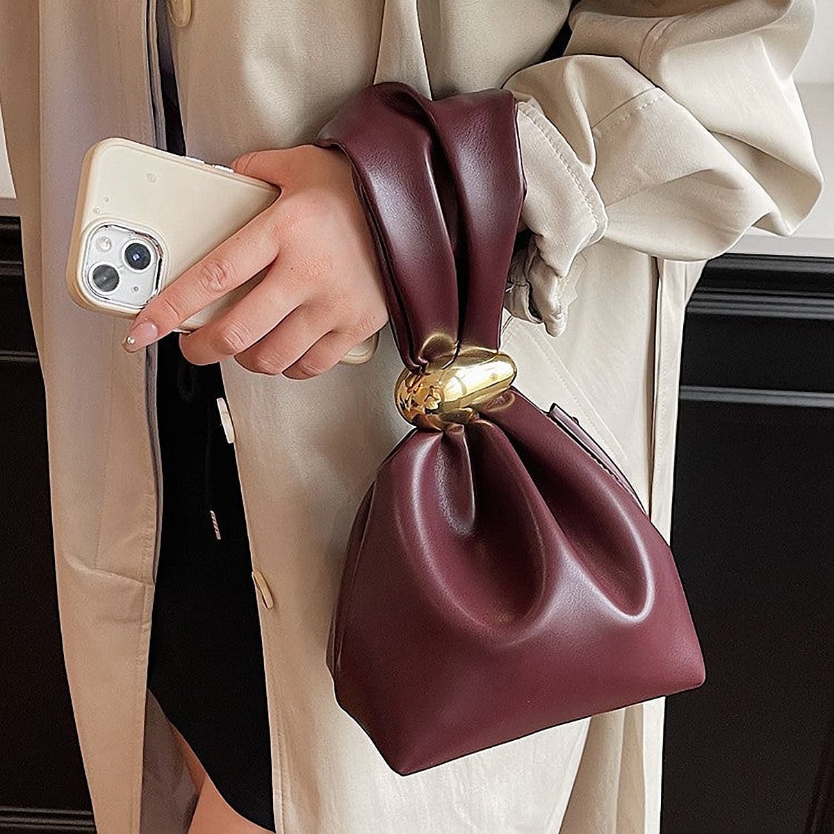 Urbino Crinkled Vegan Leather Mini Bucket Bag – view 1