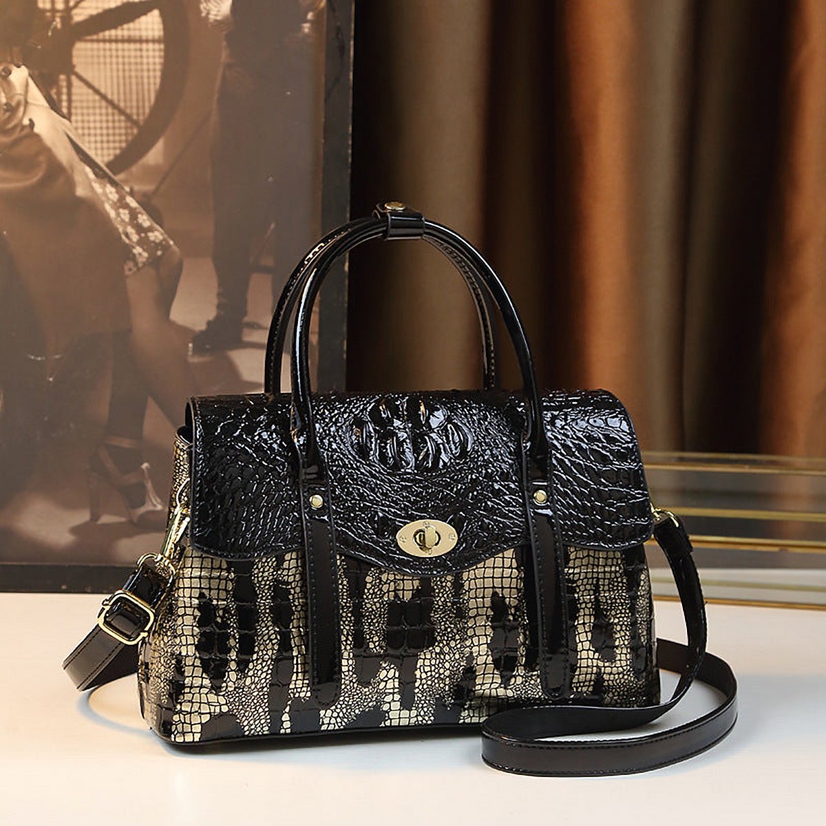 Wilde Croc-Effect Vegan Leather Messenger Bag – view 6