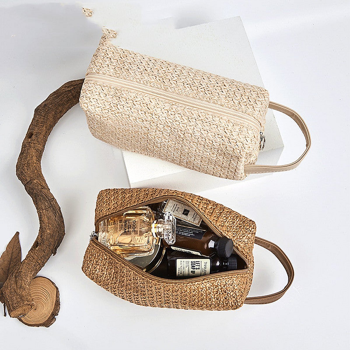 Kalia Woven Straw Cosmetic Pouch – view 1