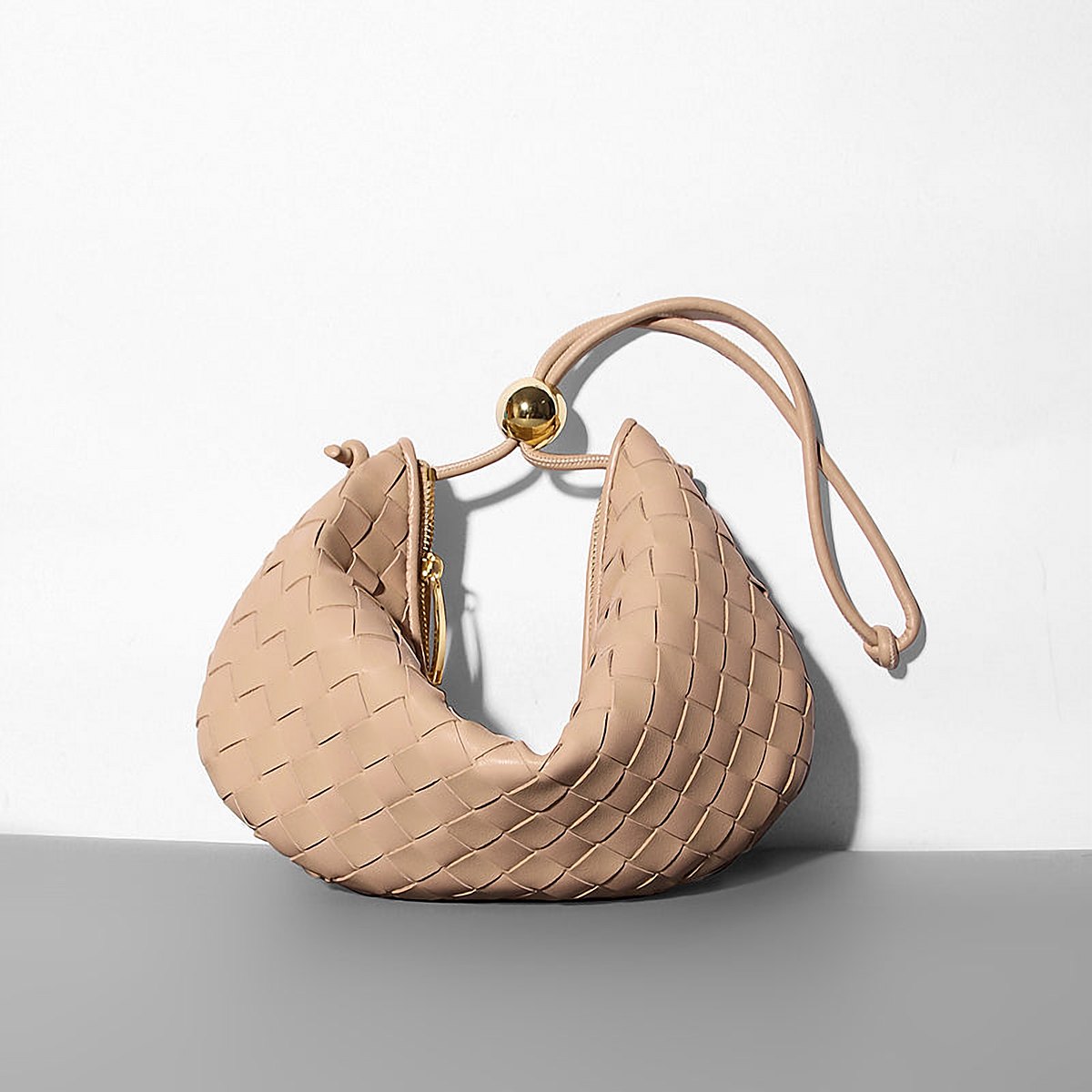 Juniper Woven Leather Gold-Ball Shoulder Bag – view 2
