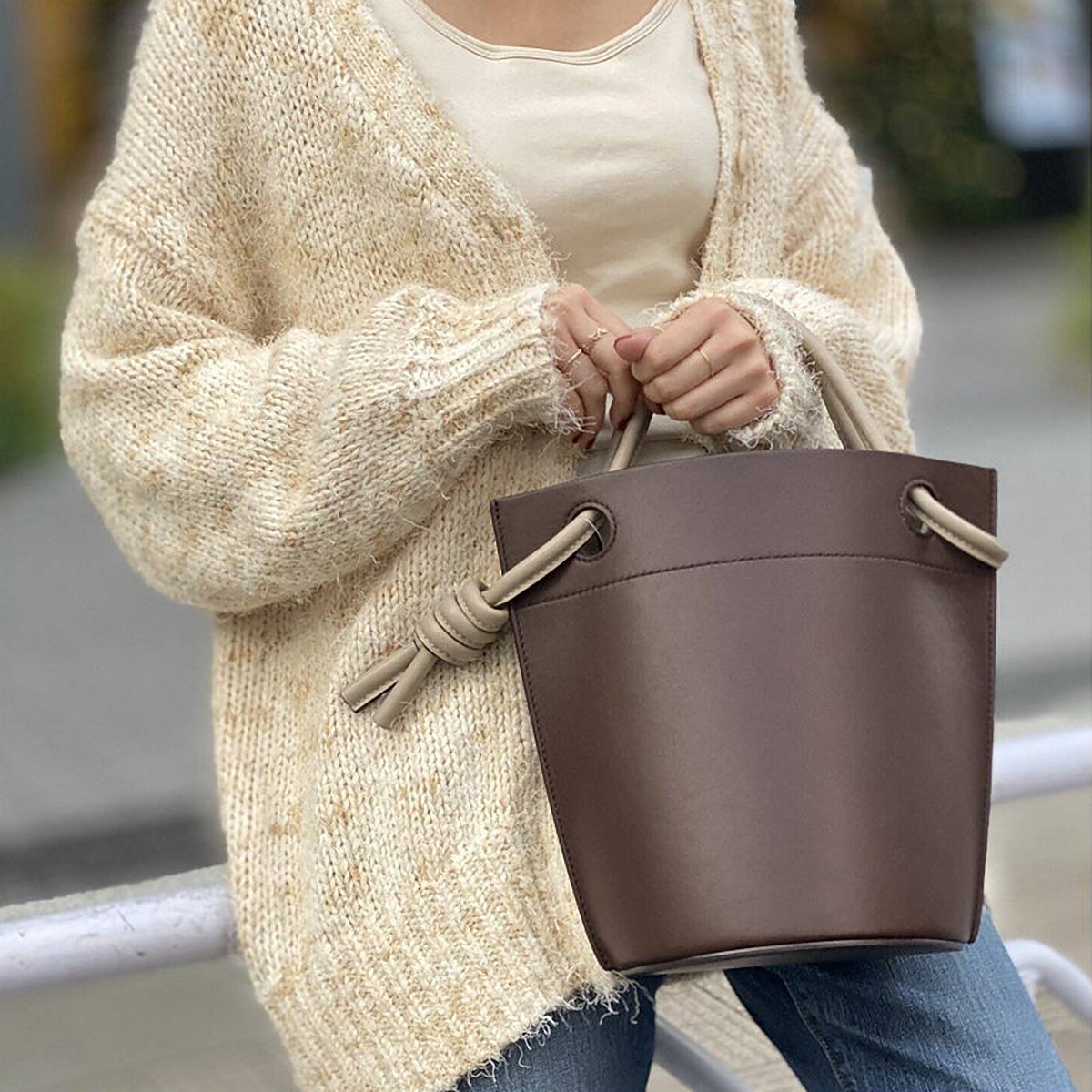 Noemi Knot Vegan Leather Bucket Bag – view 1